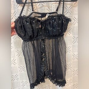 Vintage Frederick's of Hollywood black mesh sequin bra top